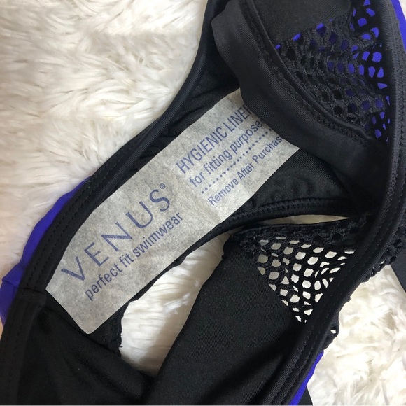 NWOT Venus Electric Blue & Black Mesh Two Piece Bikini, Sz. S or 8 Top, 6 Bottom - Picture 9 of 9